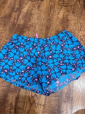 Patagonia Blue Floral-Print Baggies Shorts with Pink Accents